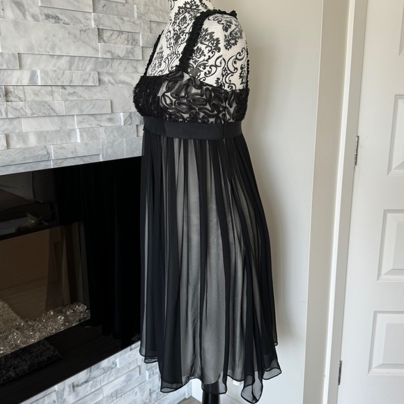 Marchesa Notte 100% Silk Two Layer Dress Floral Mesh Top Rufgle Strap Black 6 - Picture 3 of 11